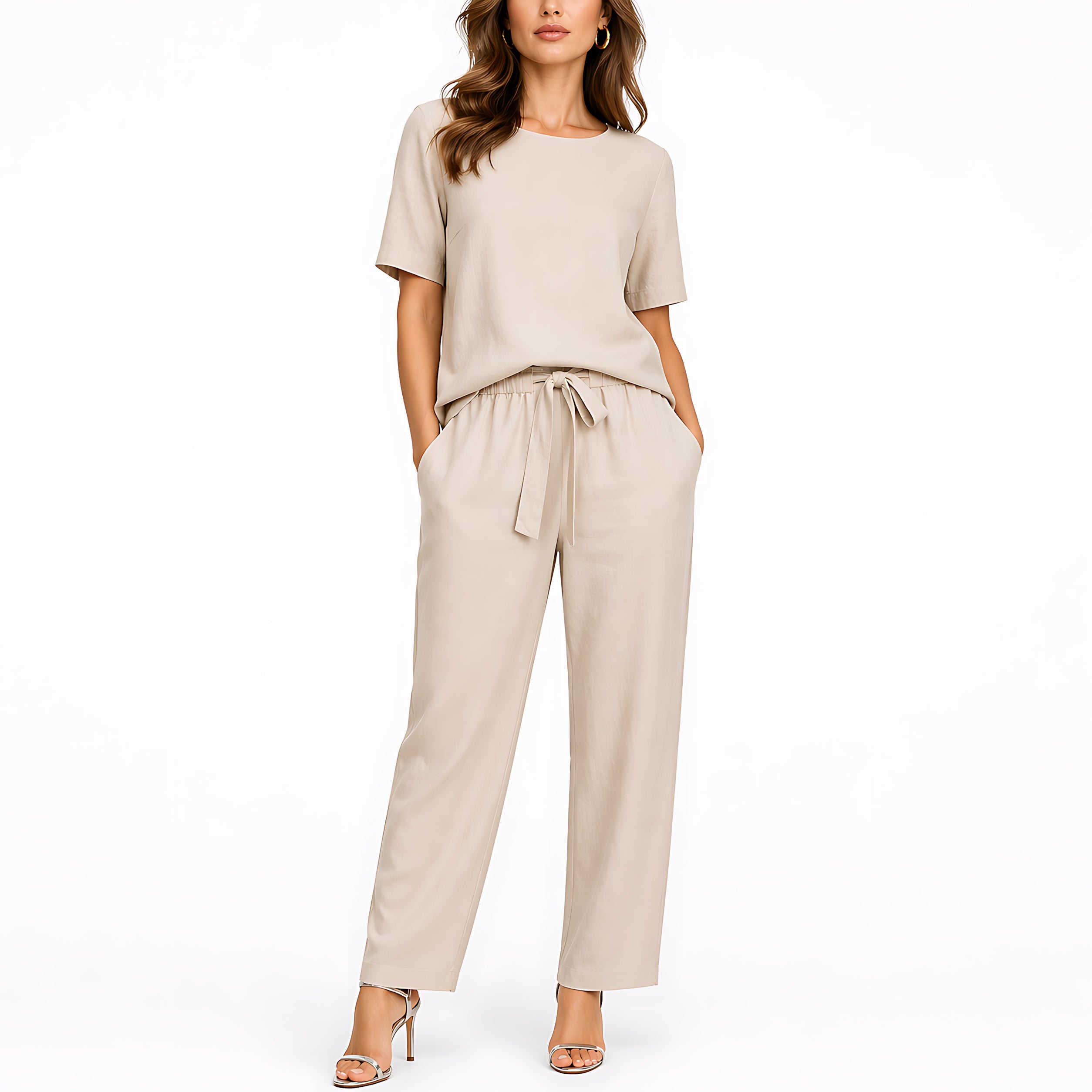 Natalie – Short Sleeve Top and Tapered Pants Lounge Set