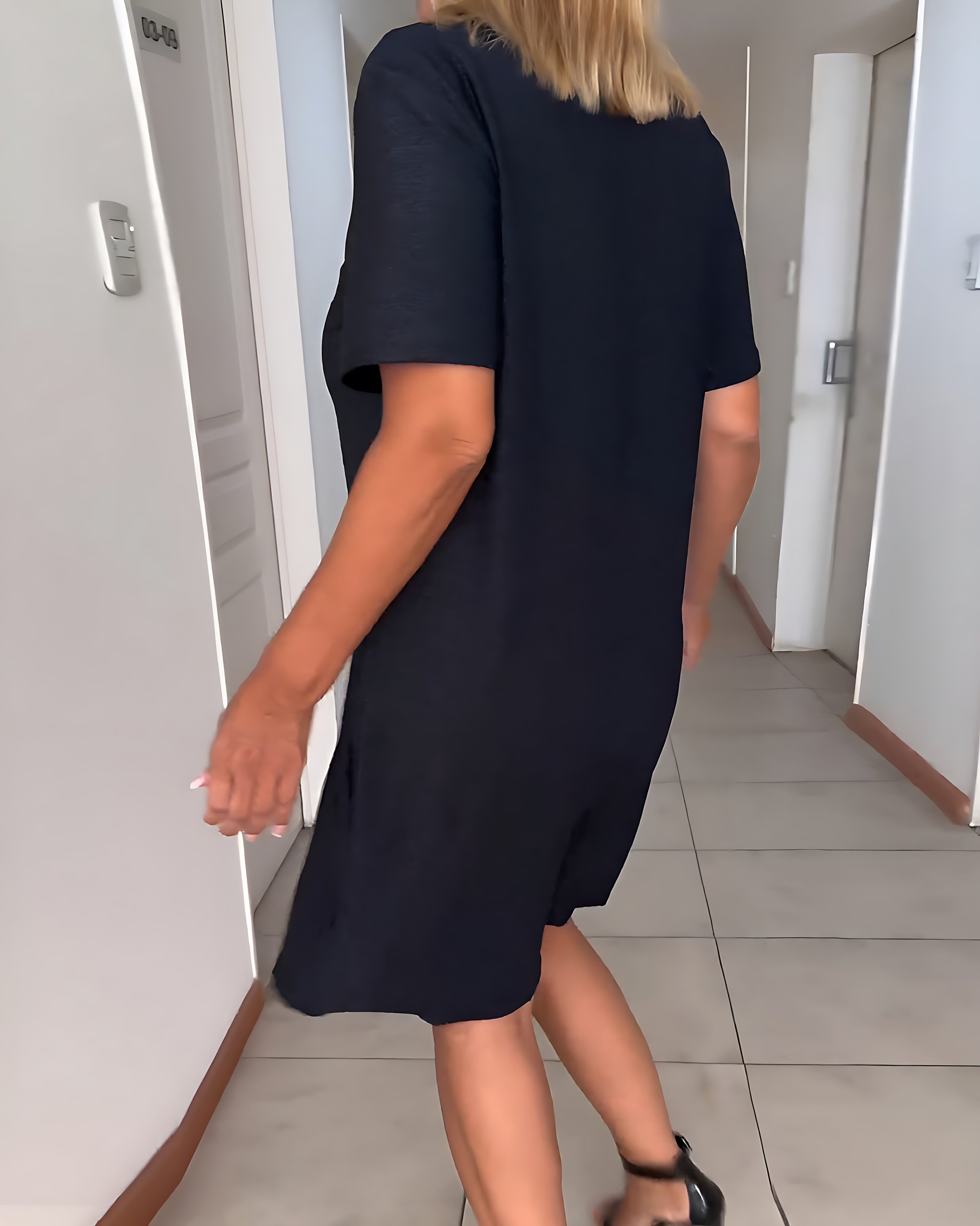 Natalie – Twist Front V Neck Short Sleeve Midi Dress