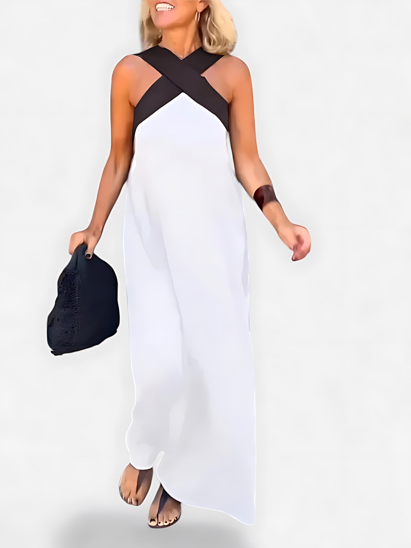 Noelle – Colorblock Criss Cross Halter Maxi Dress