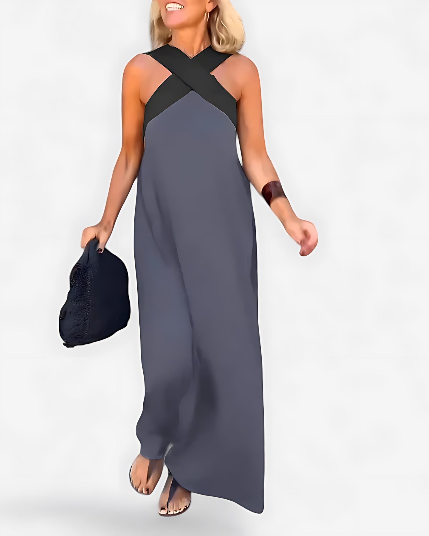 Noelle – Colorblock Criss Cross Halter Maxi Dress