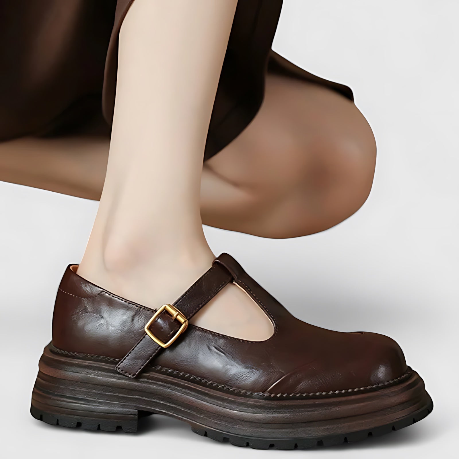 Noelle – Leather T Strap Platform Mary Jane Shoes