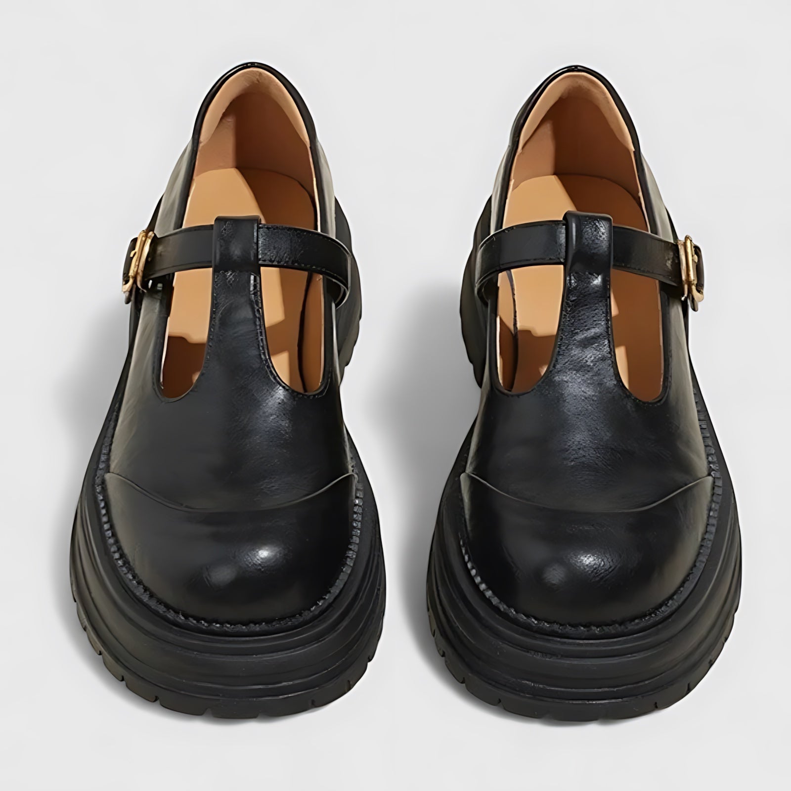 Noelle – Leather T Strap Platform Mary Jane Shoes