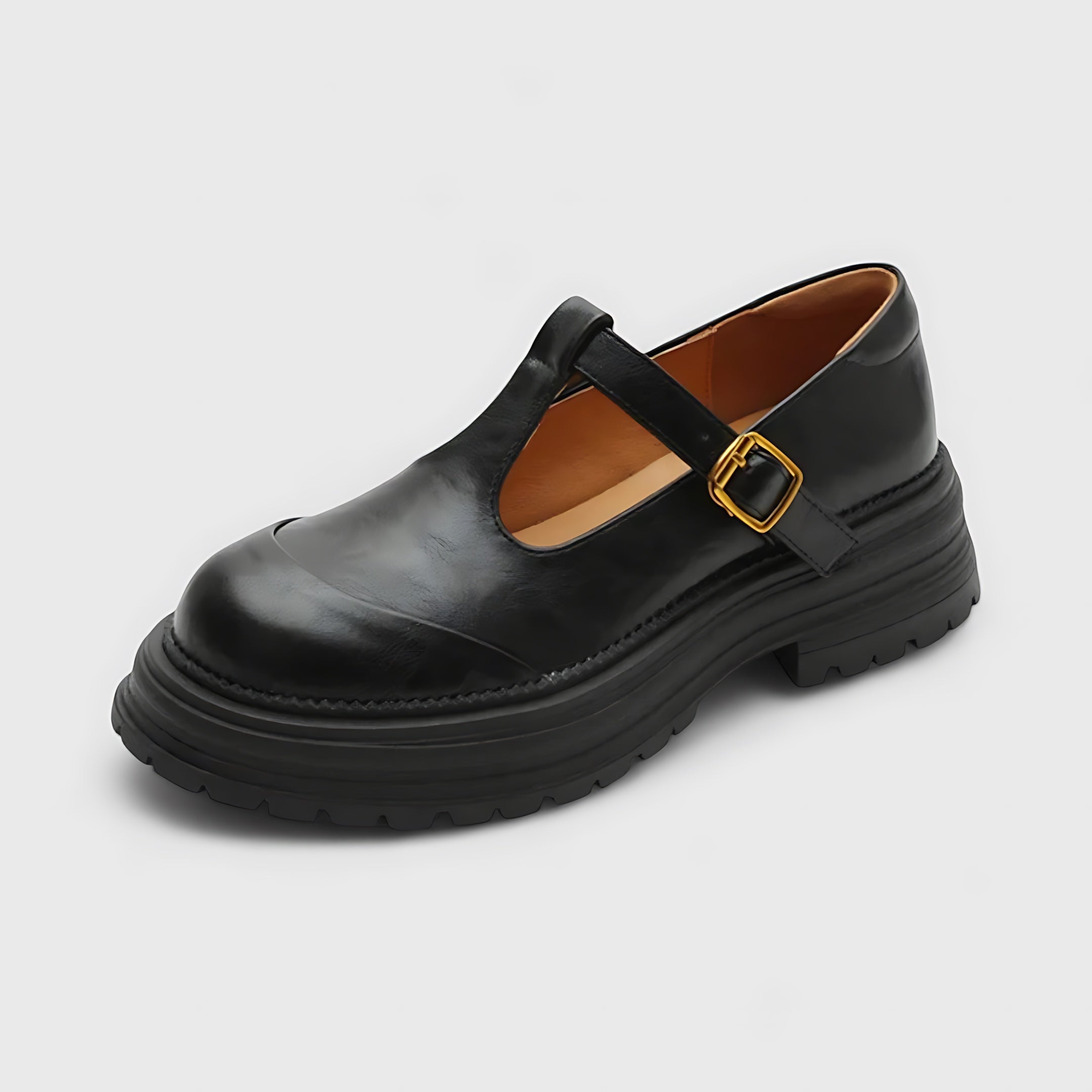Noelle – Leather T Strap Platform Mary Jane Shoes
