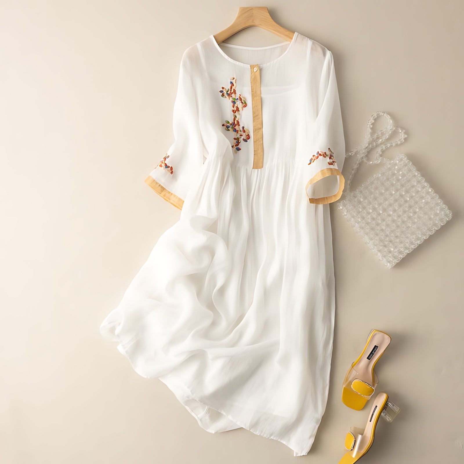 Nora – Bell Sleeve Crew Neck A Line Midi Dress