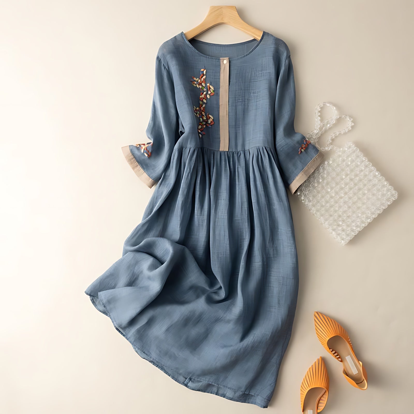 Nora – Bell Sleeve Crew Neck A Line Midi Dress