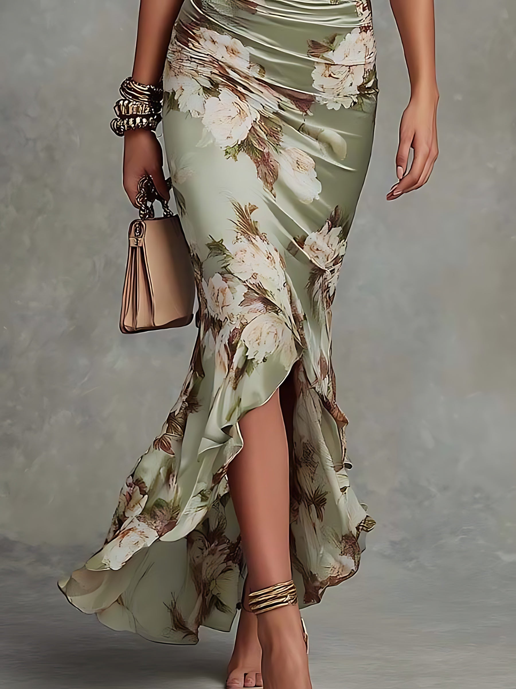 Norah – Floral Print Wrap Ruffle Midi Dress