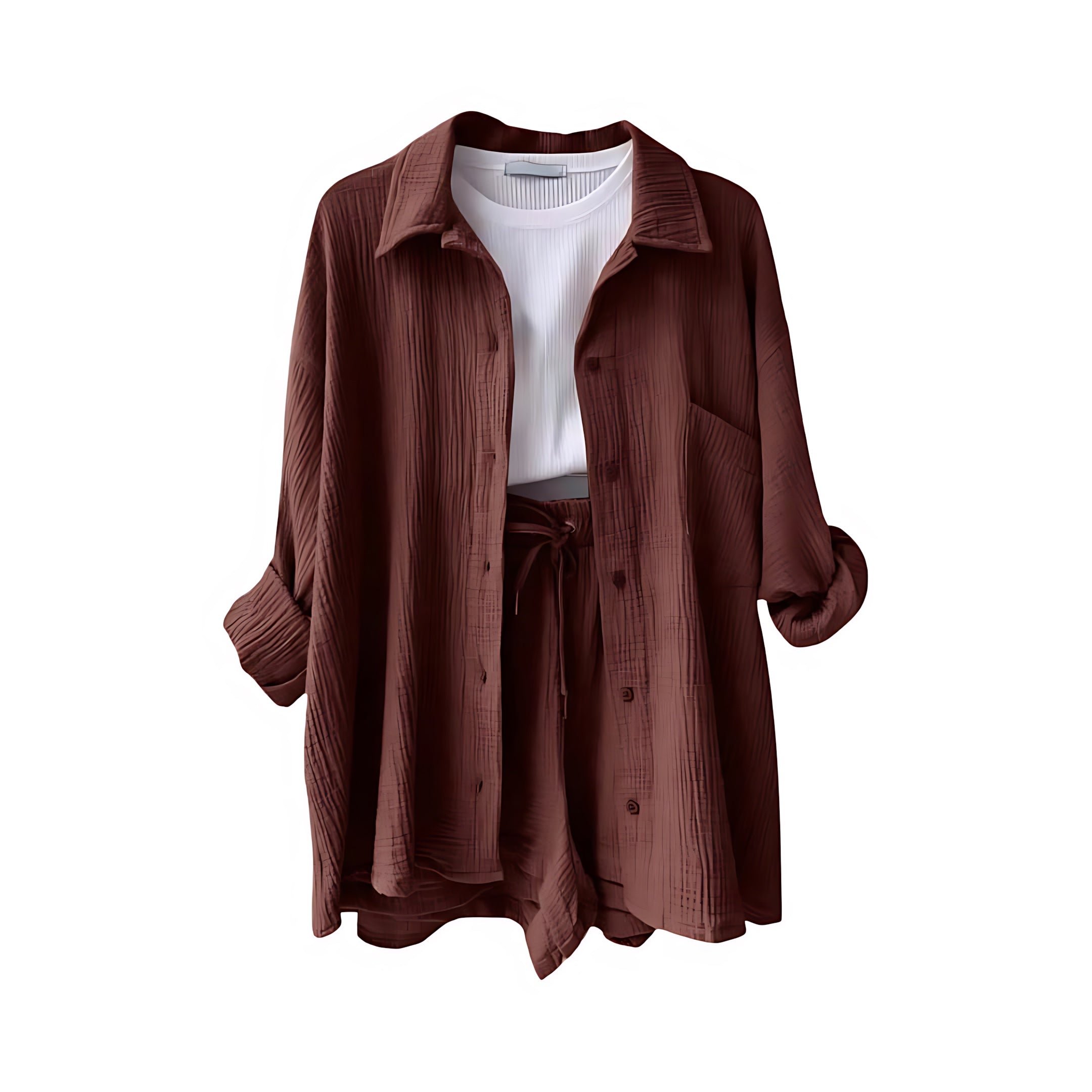 Norah – Oversized Button Up Shirt and Shorts Set