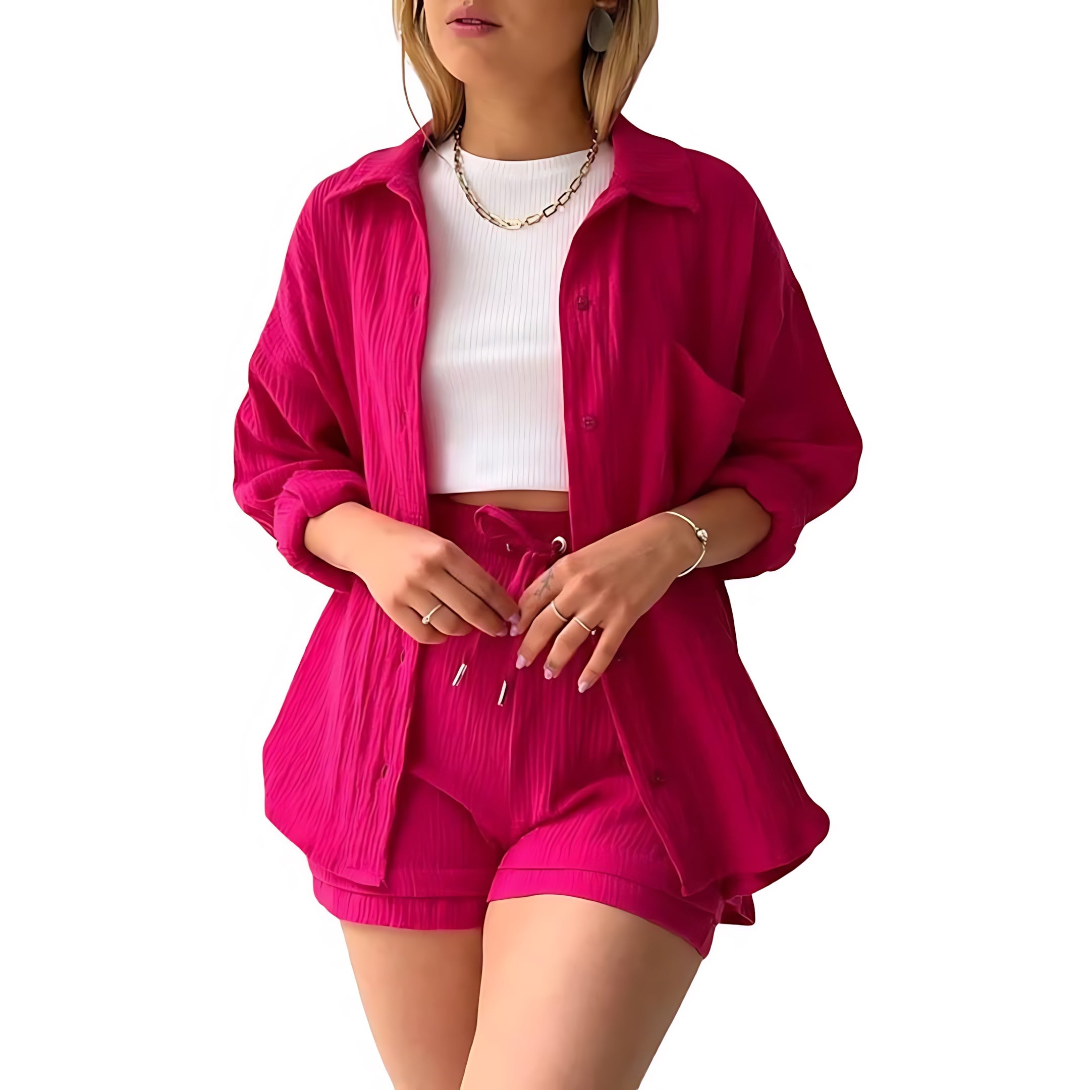 Norah – Oversized Button Up Shirt and Shorts Set