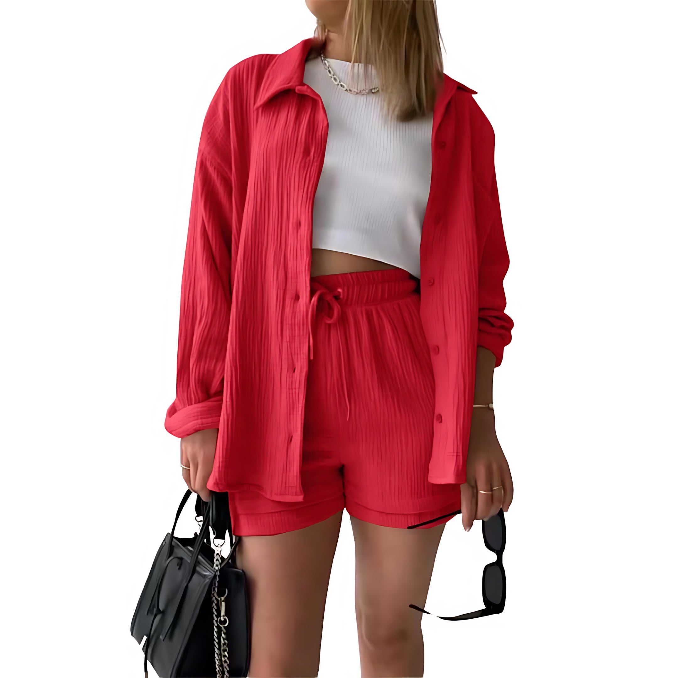 Norah – Oversized Button Up Shirt and Shorts Set