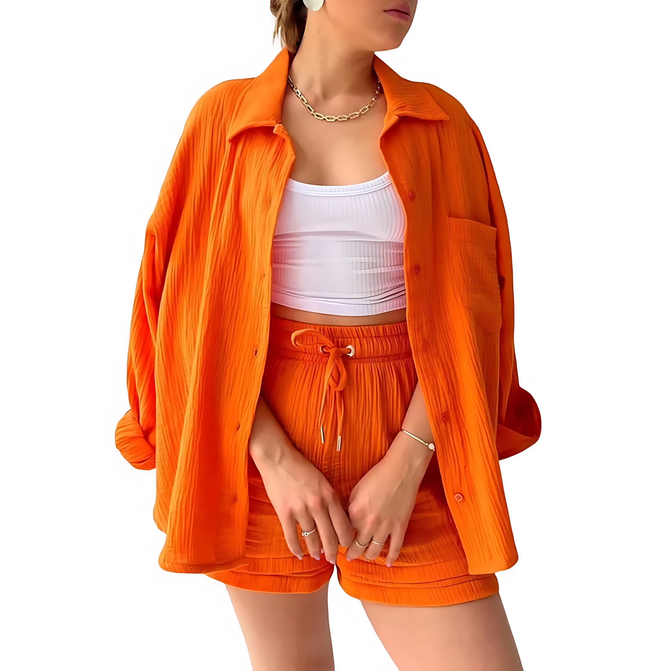 Norah – Oversized Button Up Shirt and Shorts Set