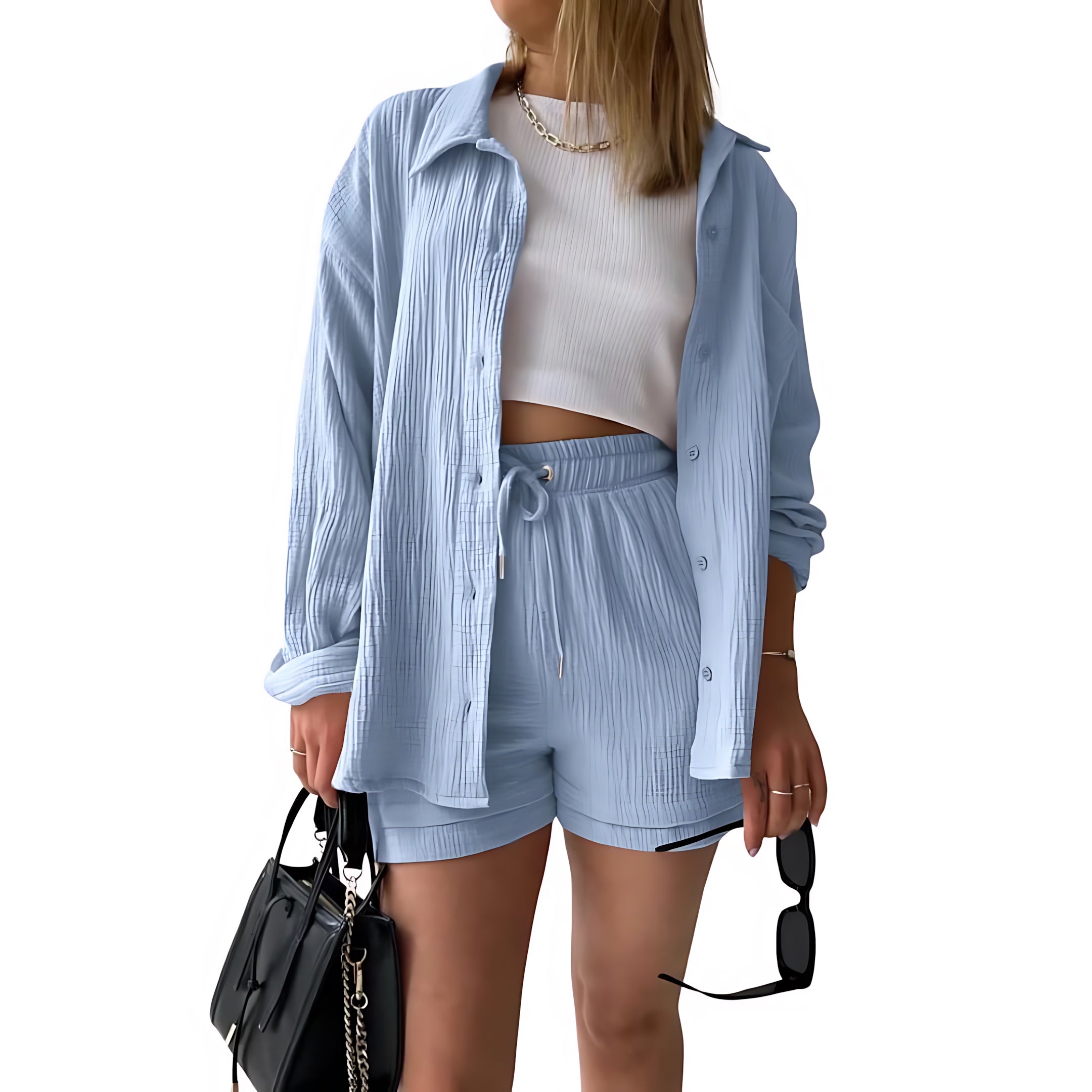 Norah – Oversized Button Up Shirt and Shorts Set
