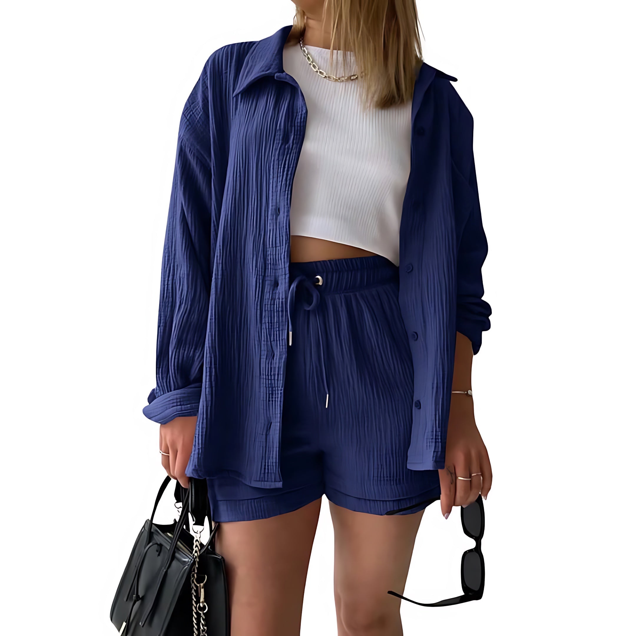 Norah – Oversized Button Up Shirt and Shorts Set