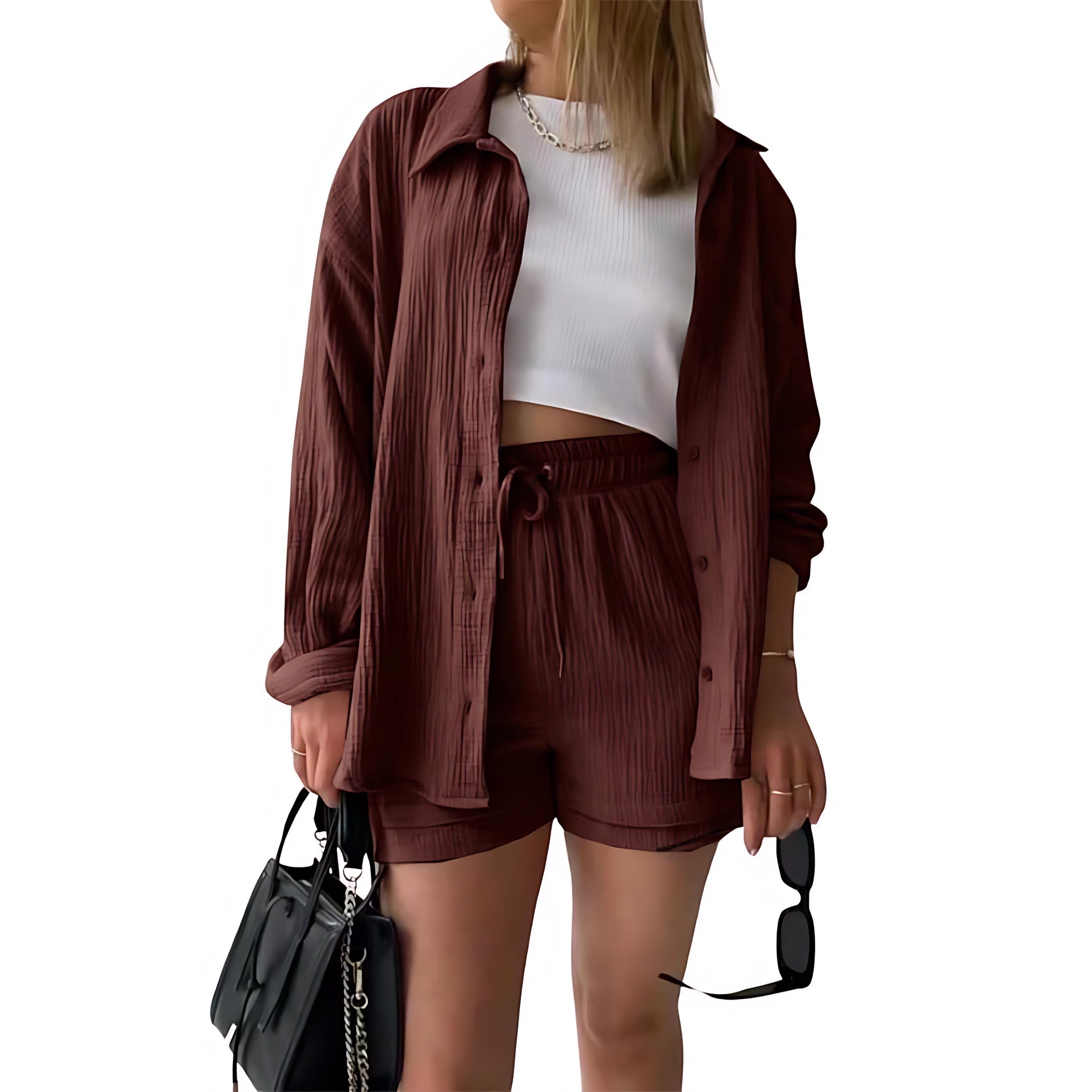Norah – Oversized Button Up Shirt and Shorts Set