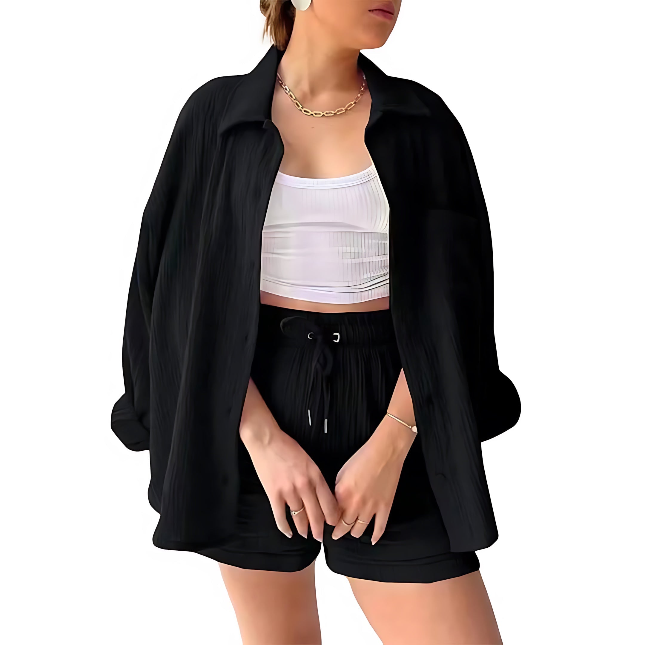 Norah – Oversized Button Up Shirt and Shorts Set