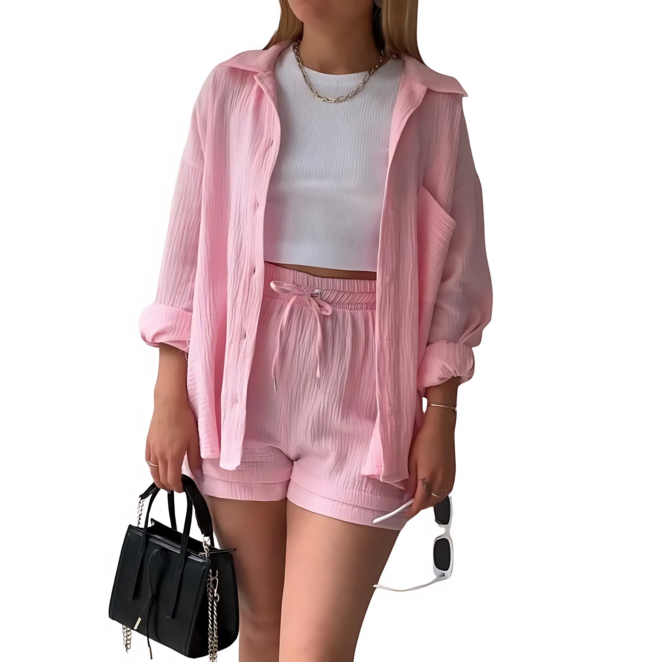 Norah – Oversized Button Up Shirt and Shorts Set