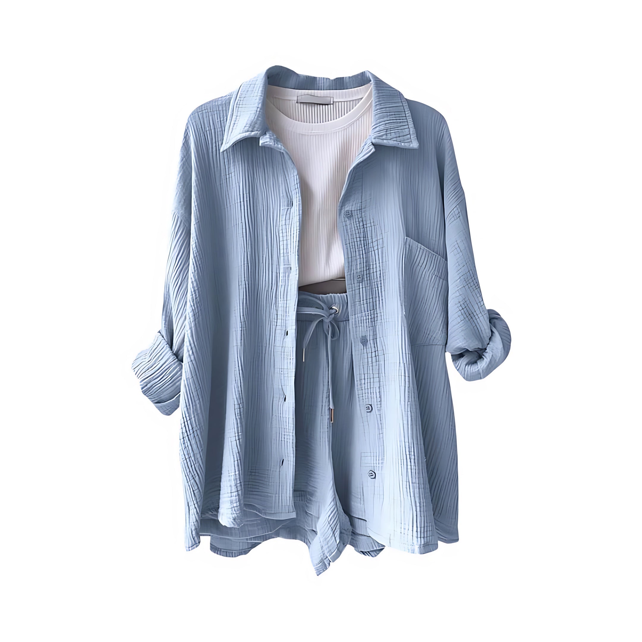 Norah – Oversized Button Up Shirt and Shorts Set