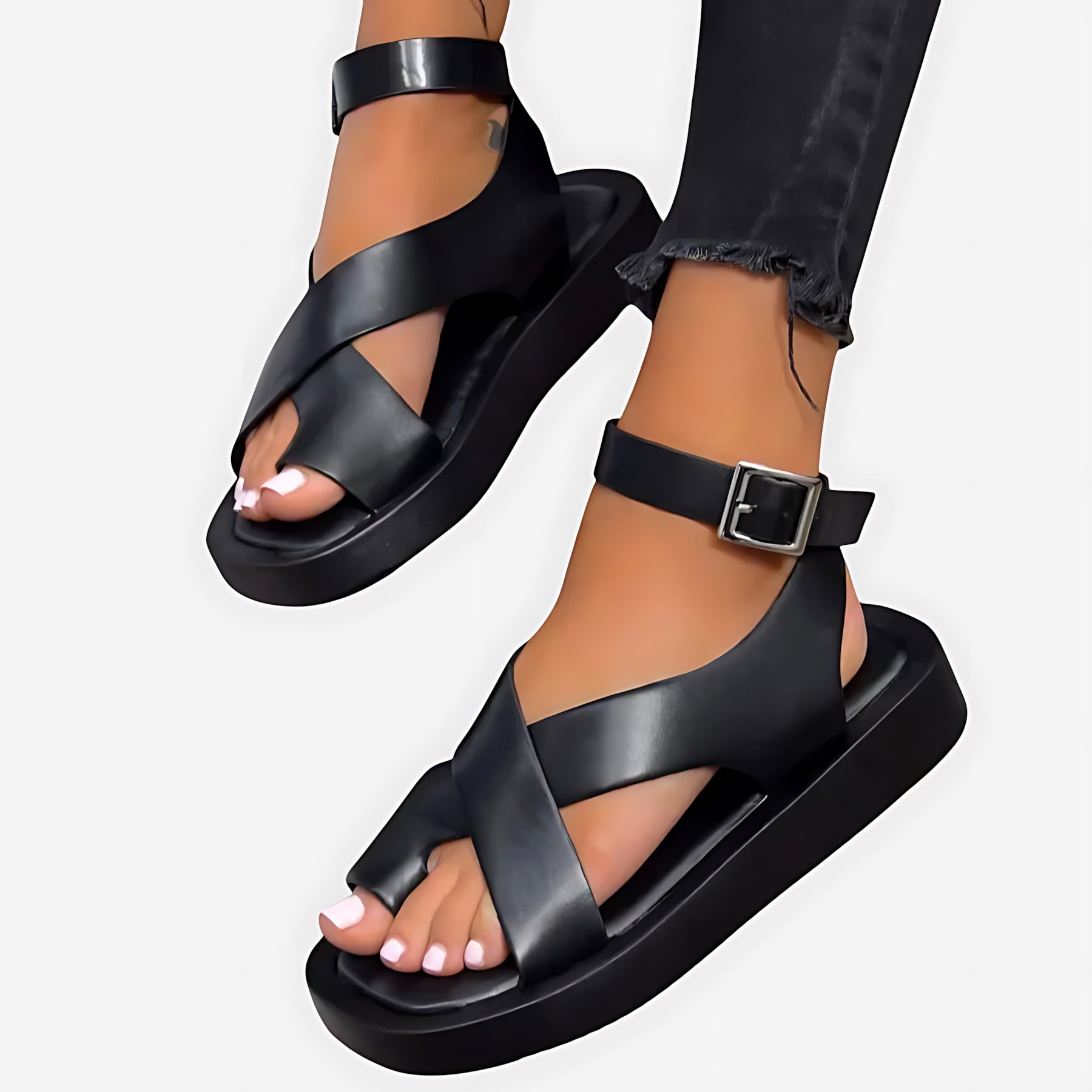 Norah – Toe Loop Ankle Strap Flat Sandals