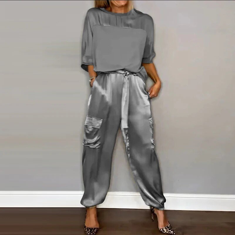 Riley – Satin Long Sleeve Top And Jogger Pants Set