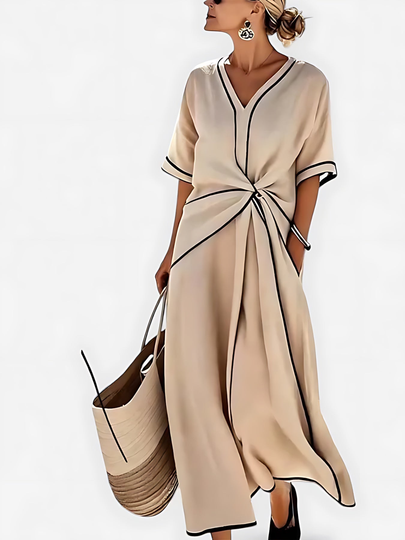 Nova – Twist Front V Neck Flowy Maxi Dress