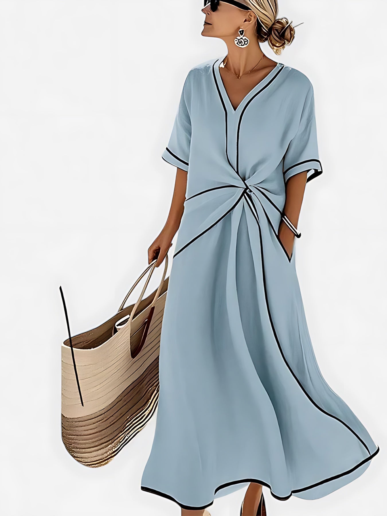 Nova – Twist Front V Neck Flowy Maxi Dress