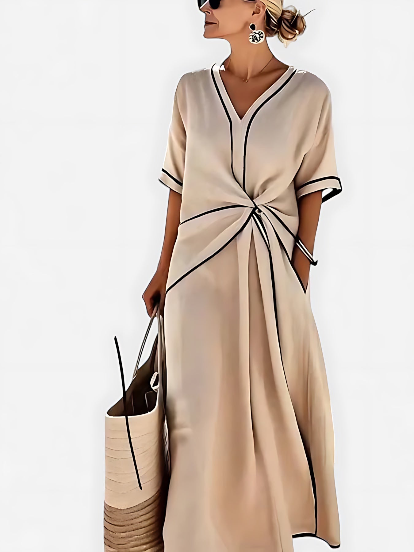 Nova – Twist Front V Neck Flowy Maxi Dress