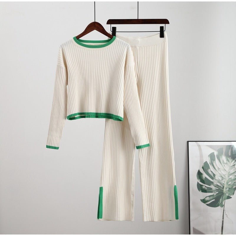 Ella – Ribbed Knit Top and Flare Pants Set