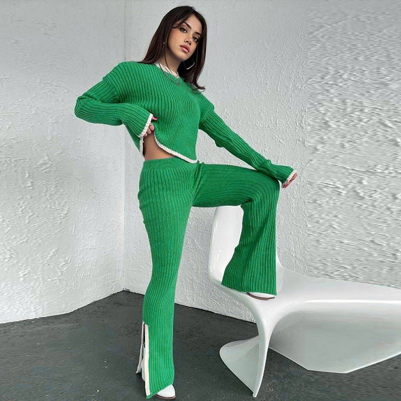 Ella – Ribbed Knit Top and Flare Pants Set