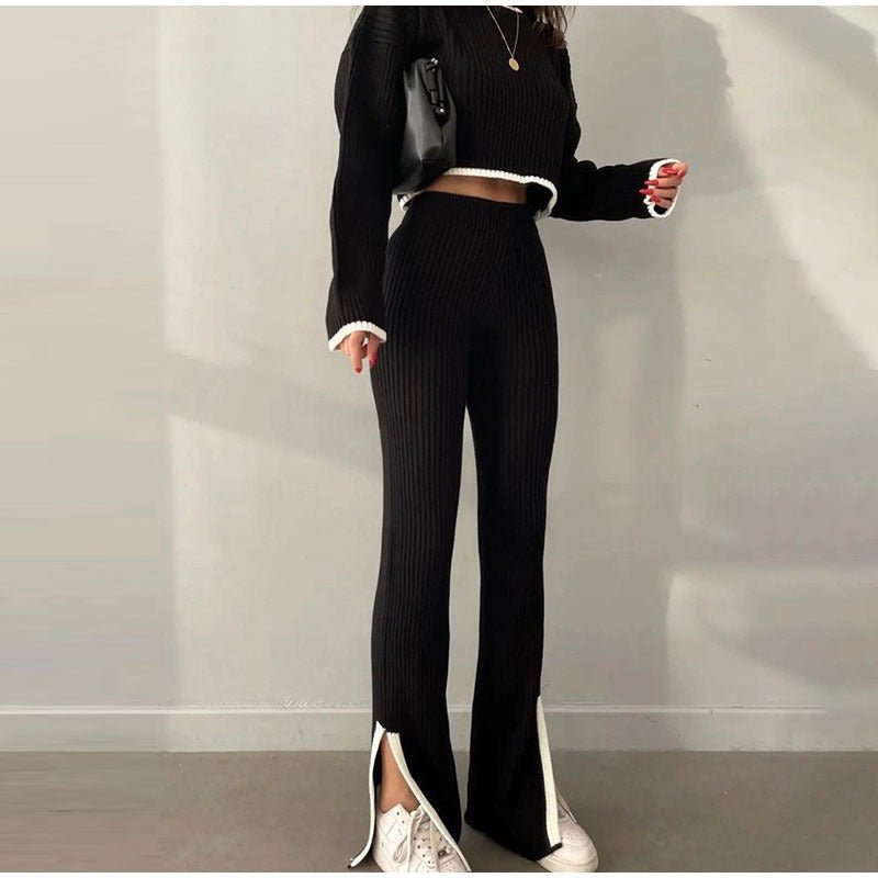 Ella – Ribbed Knit Top and Flare Pants Set