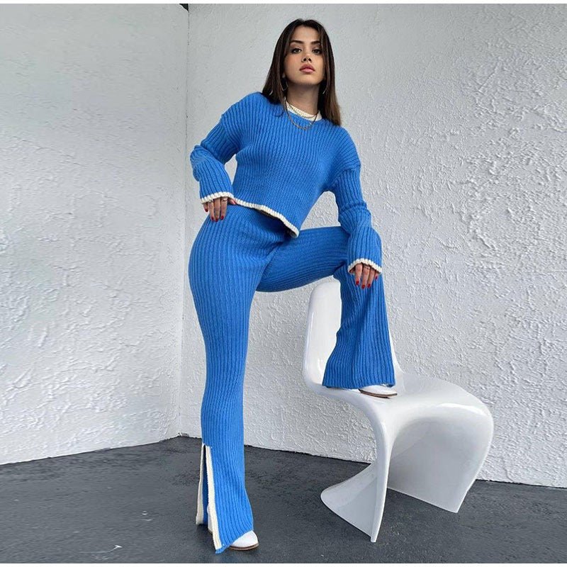 Ella – Ribbed Knit Top and Flare Pants Set