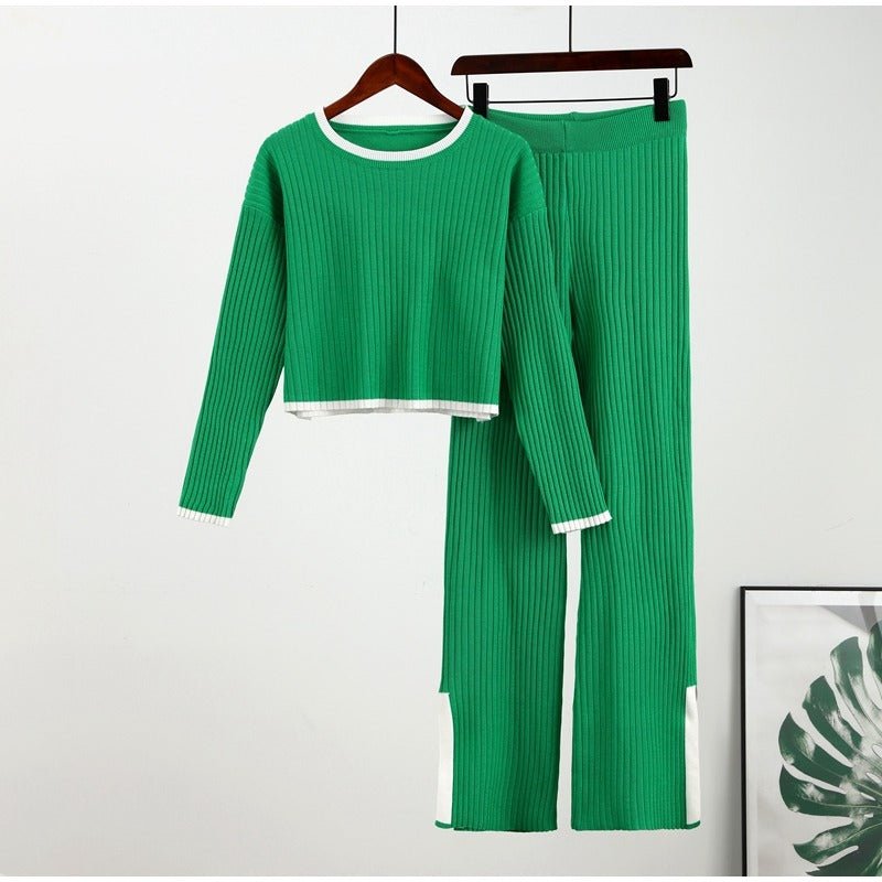Ella – Ribbed Knit Top and Flare Pants Set