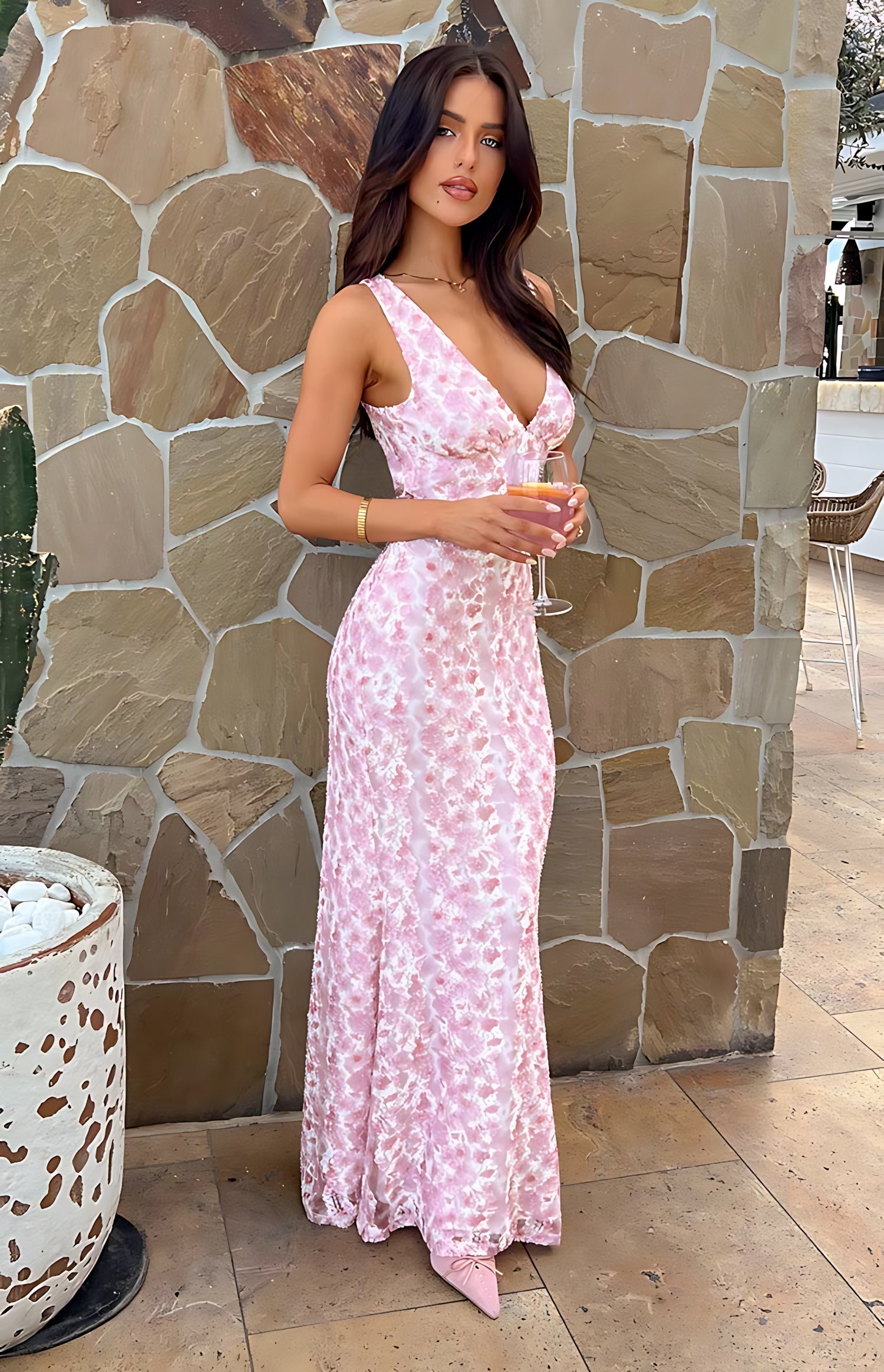 Octavia – Floral V Neck Wedding Guest Maxi Dress