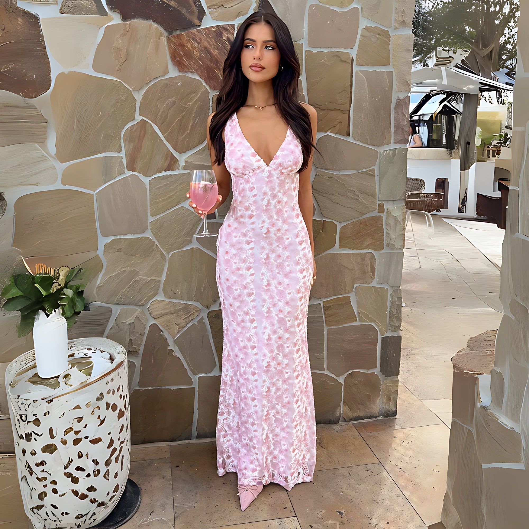 Octavia – Floral V Neck Wedding Guest Maxi Dress