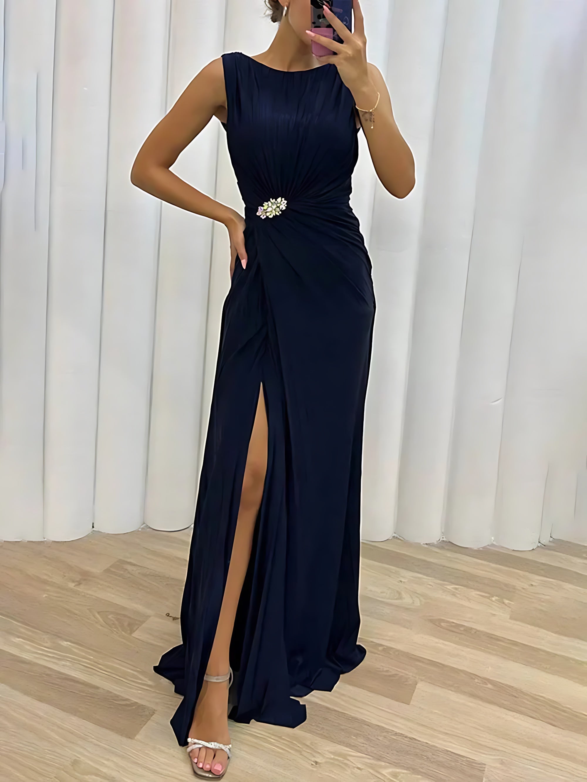 Octavia – Pleated High Slit Cocktail Maxi Dress