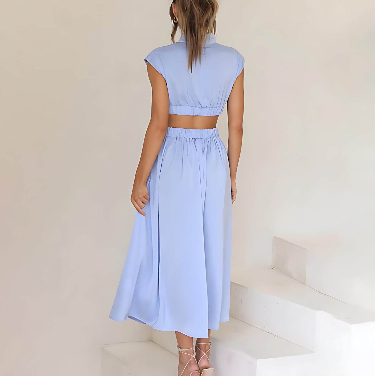 Olivia – Cap Sleeve Pleated A Line Midi Dress