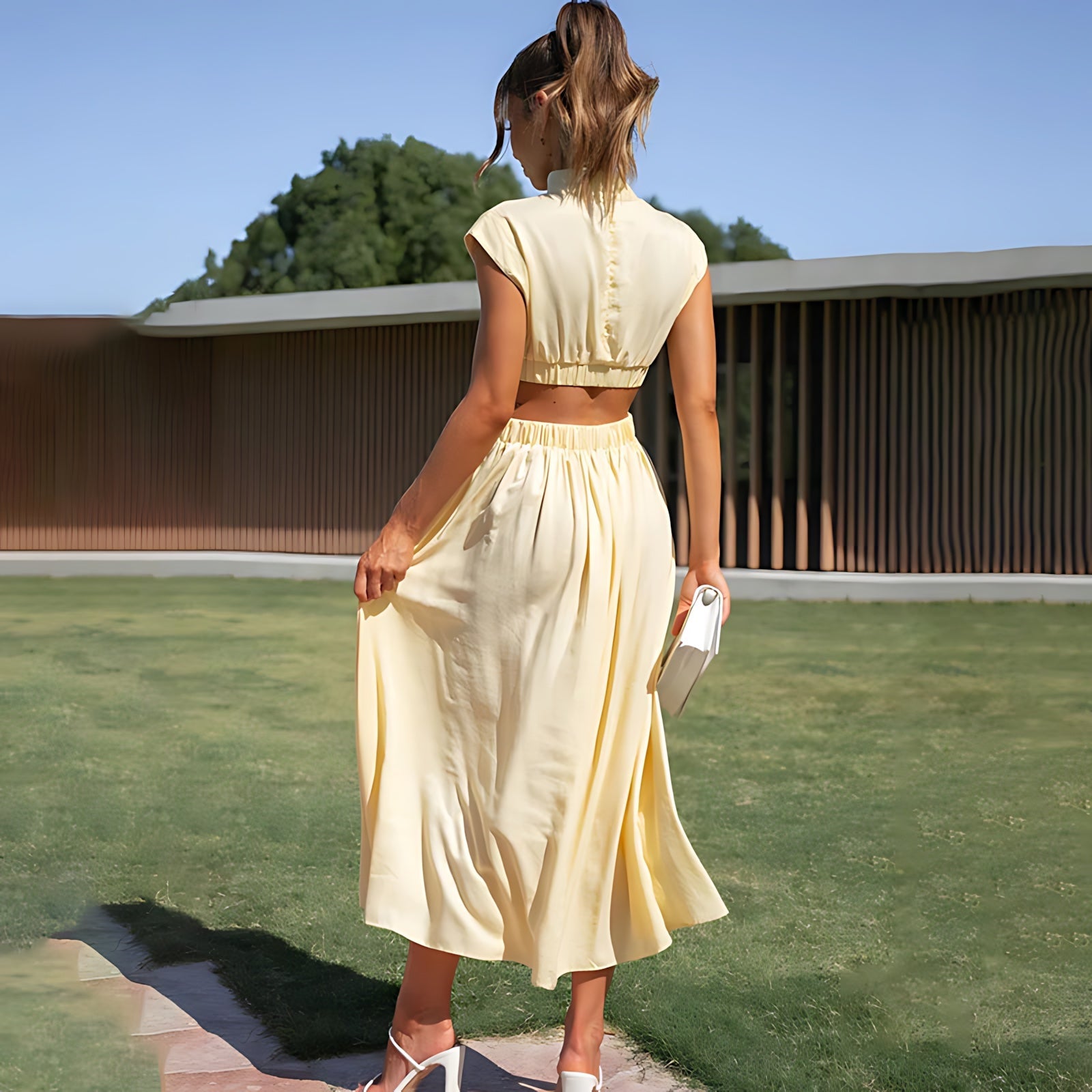 Olivia – Cap Sleeve Pleated A Line Midi Dress