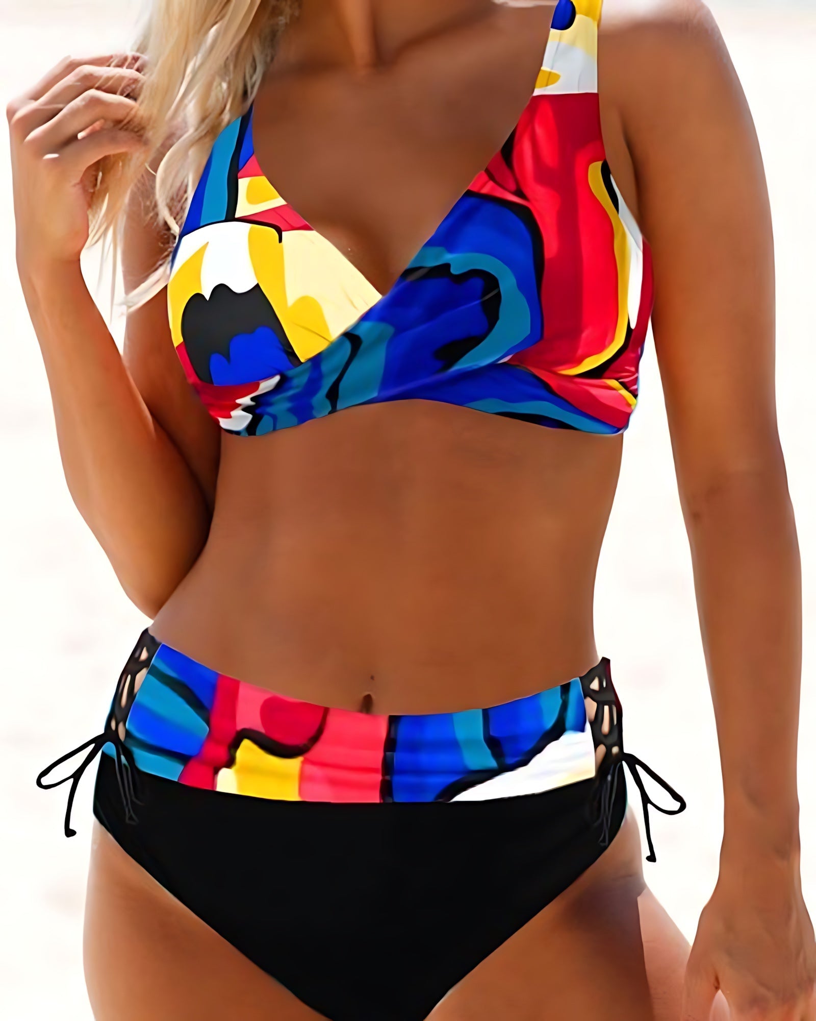 Olivia – Chevron Print V Neck High Waist Bikini Set
