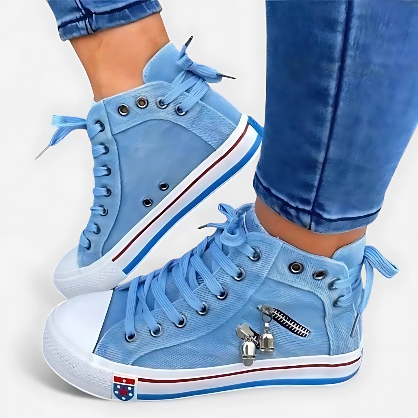 Olivia – Denim High Top Lace Up Sneakers