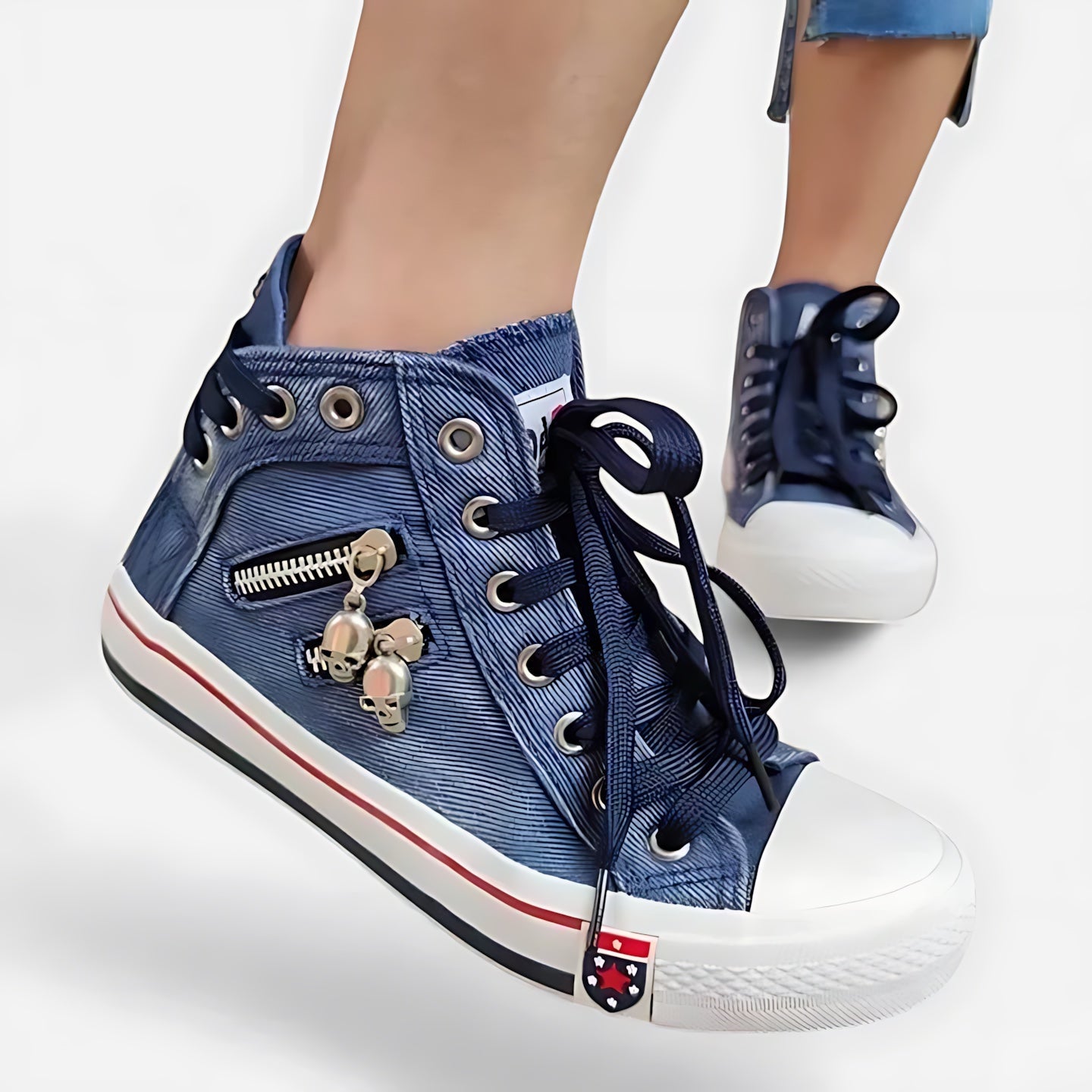 Olivia – Denim High Top Lace Up Sneakers