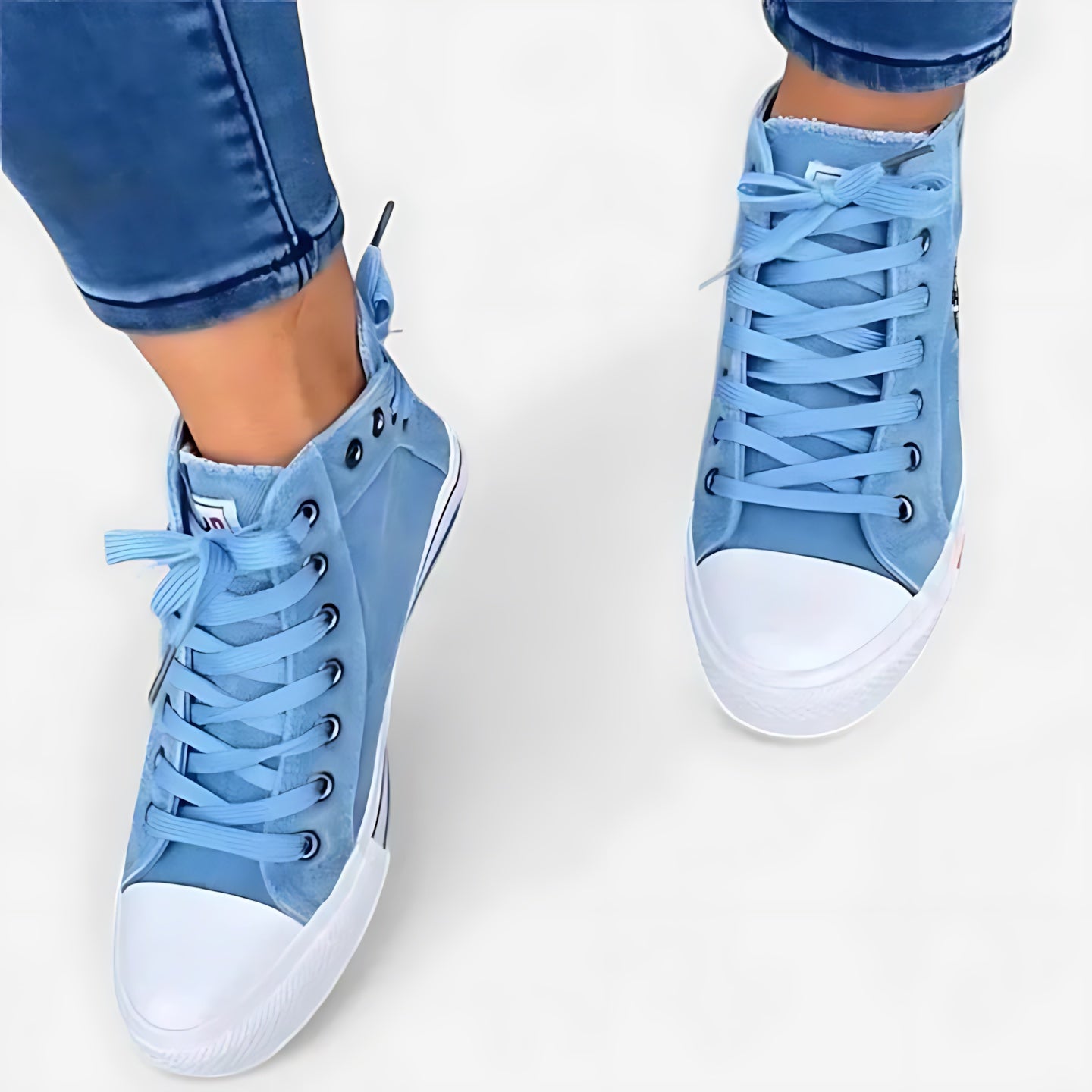 Olivia – Denim High Top Lace Up Sneakers