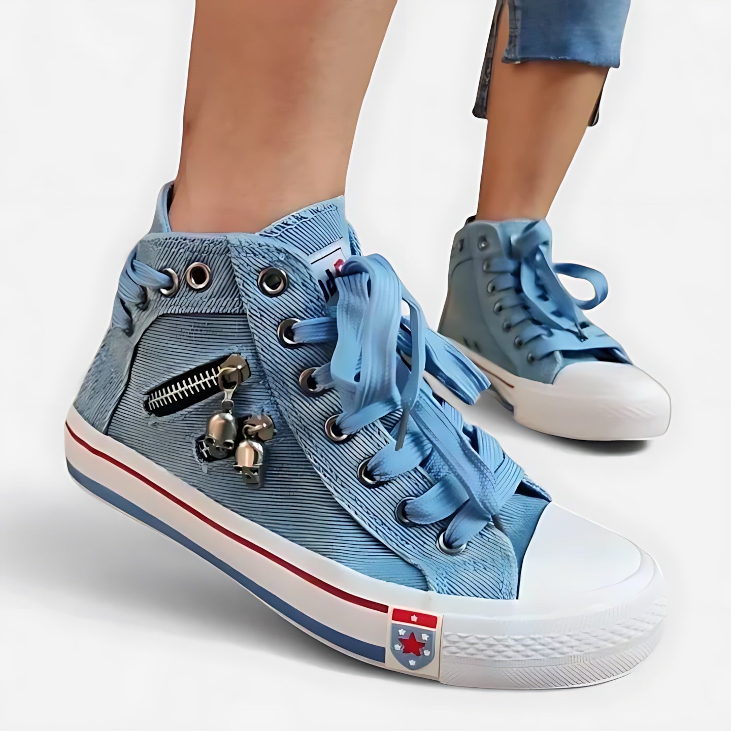 Olivia – Denim High Top Lace Up Sneakers