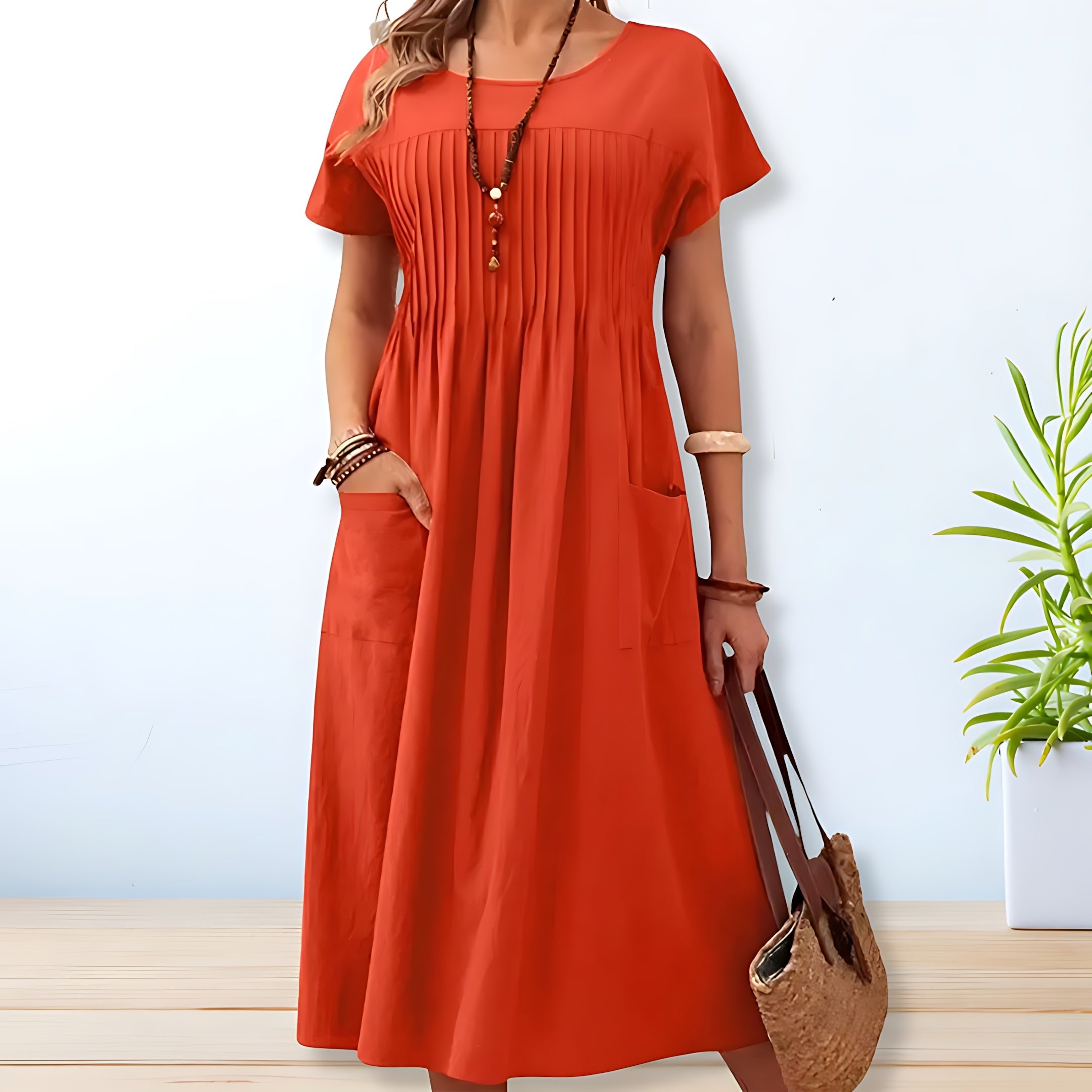 Olivia – Short Sleeve Flowy Summer Midi Dress