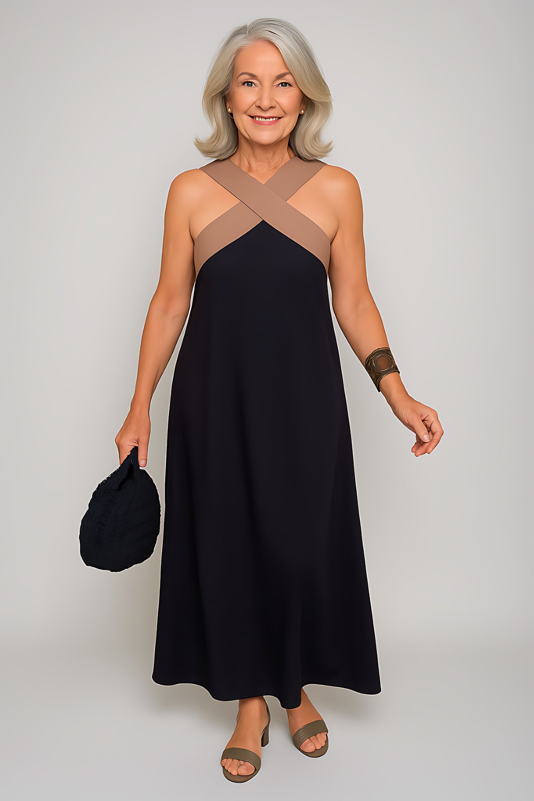 Ophelia – Cross Halter Neck Flowy Maxi Dress