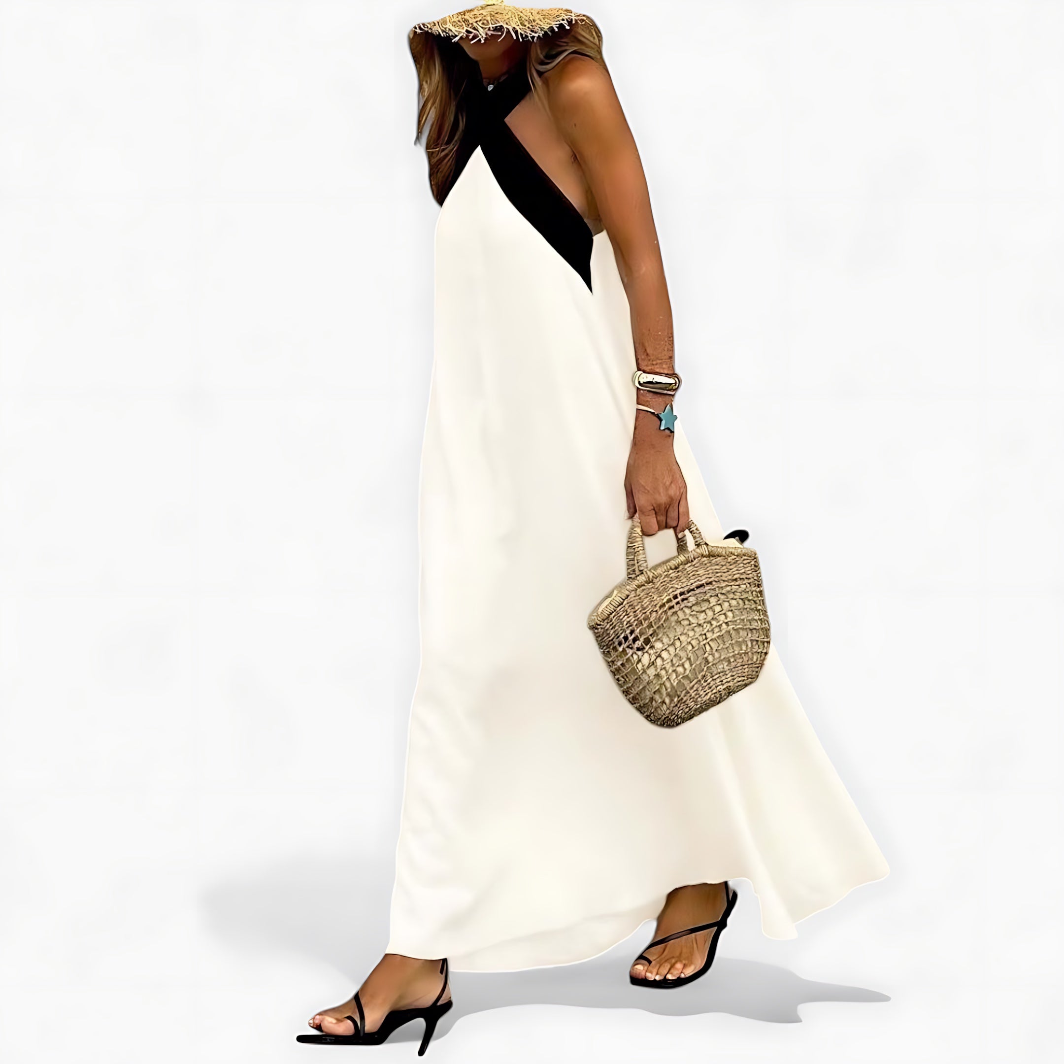 Ophelia – Cross Halter Neck Flowy Maxi Dress