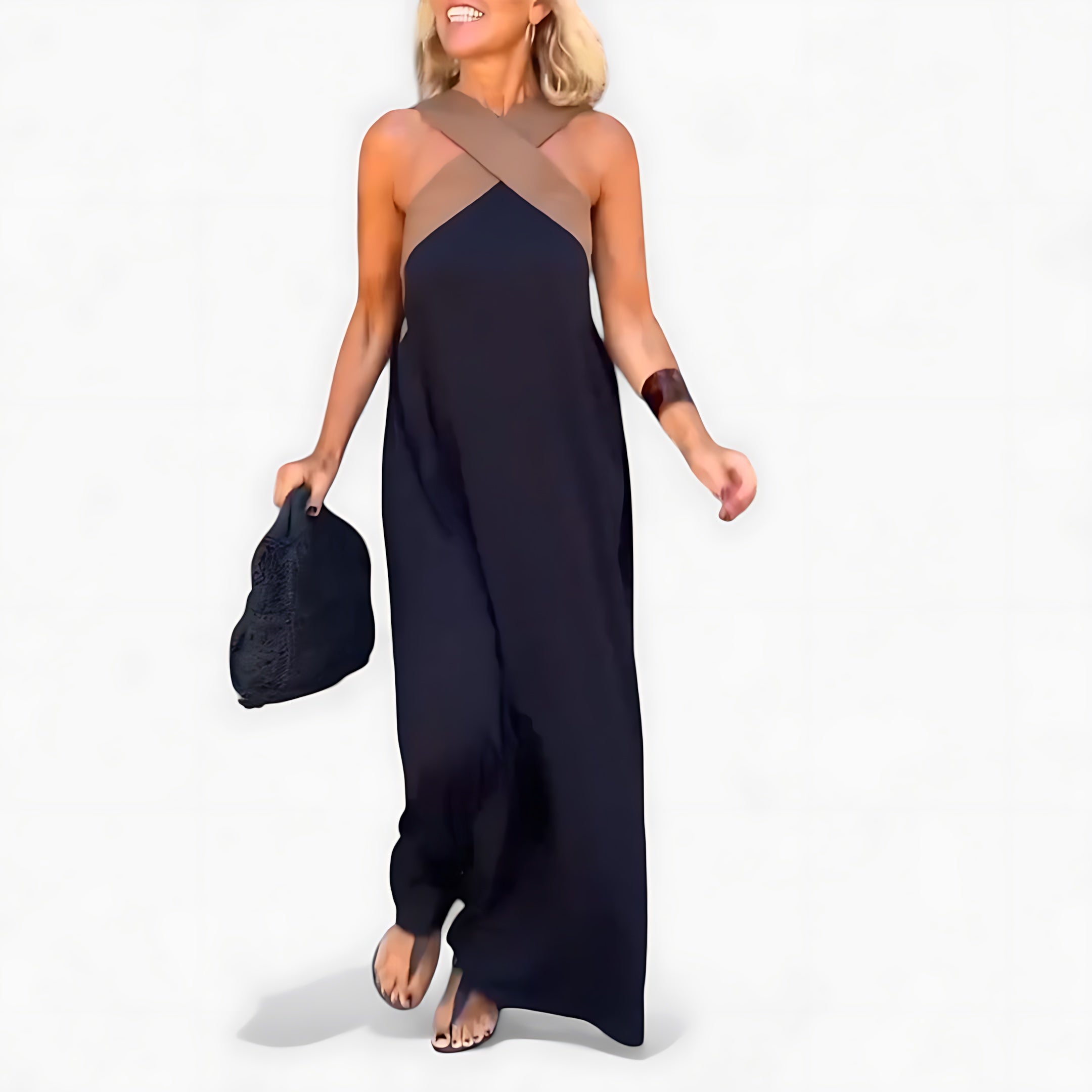 Ophelia – Cross Halter Neck Flowy Maxi Dress
