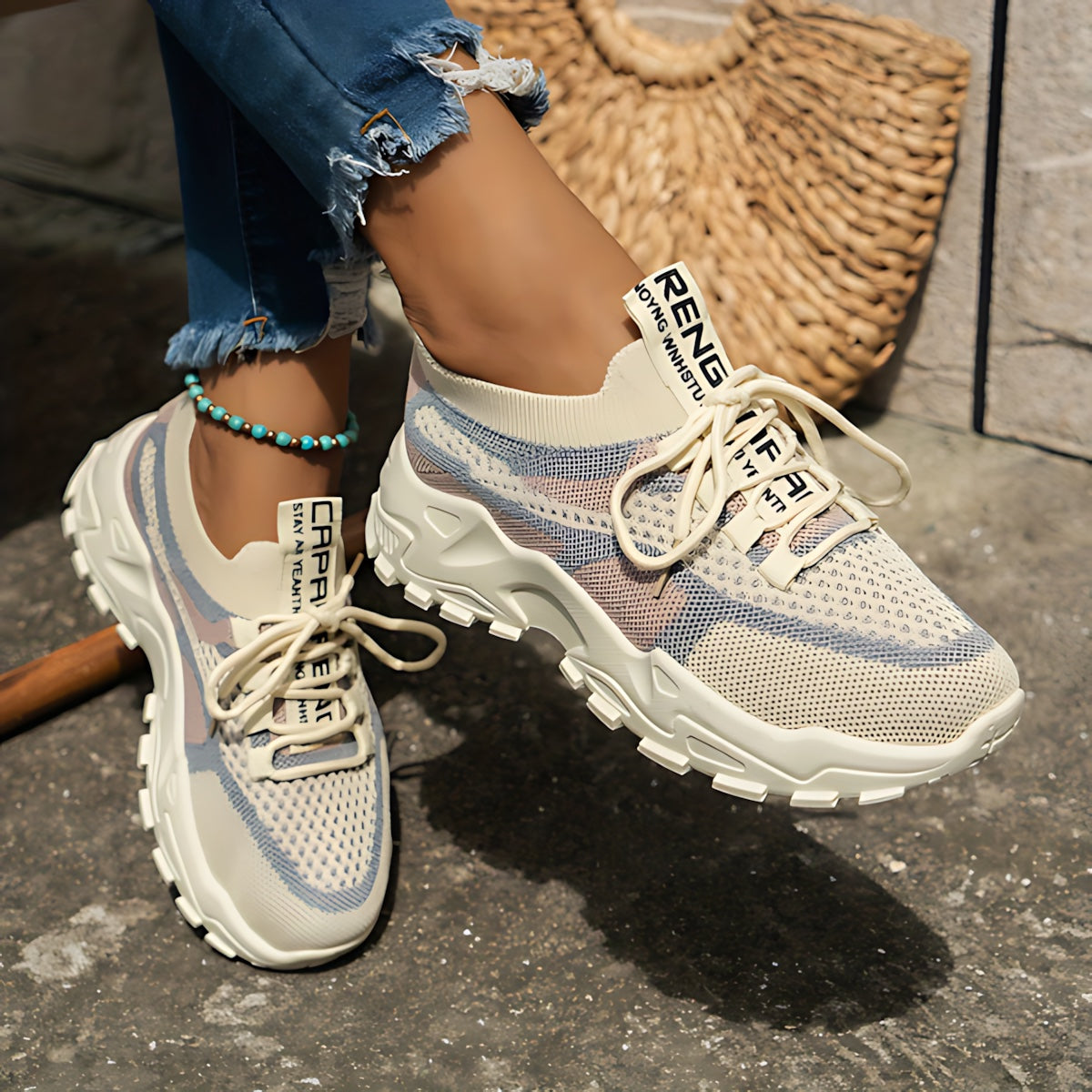 Ophelia – Mesh Panel Lace Up Chunky Platform Sneakers