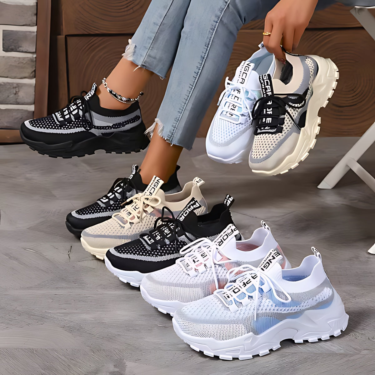 Ophelia – Mesh Panel Lace Up Chunky Platform Sneakers