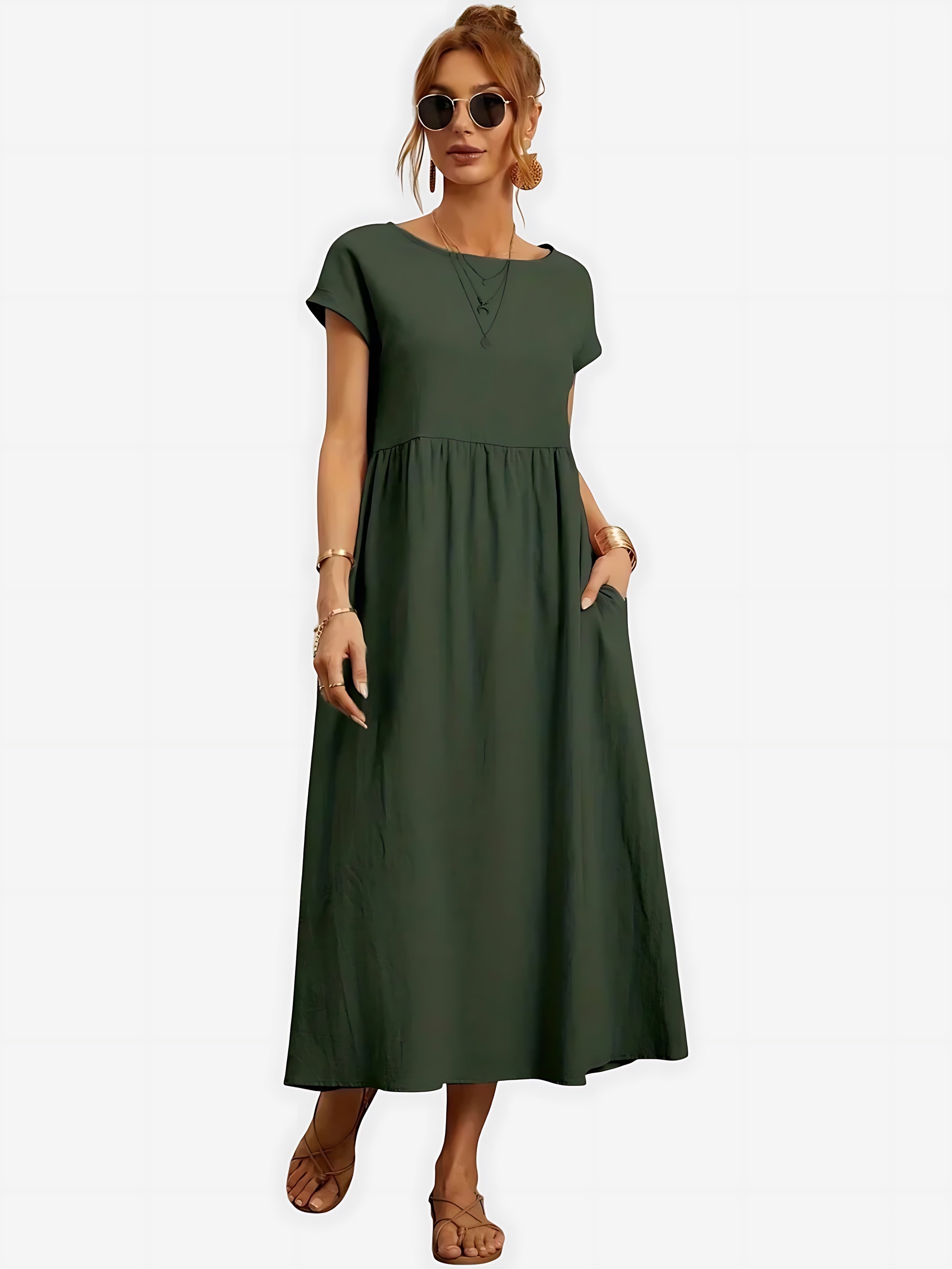 Paisley – Crew Neck Short Sleeve A Line Midi Dress