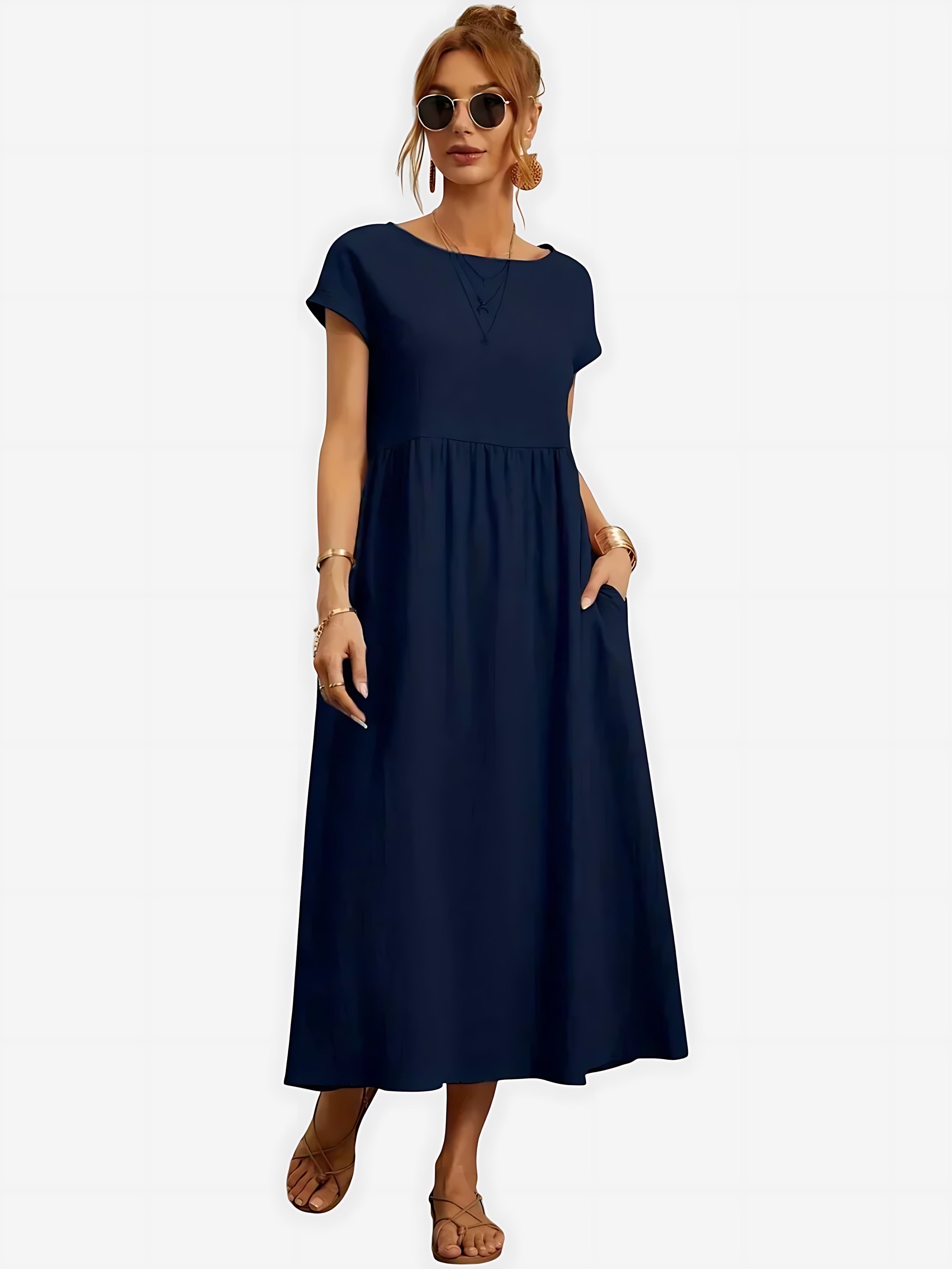 Paisley – Crew Neck Short Sleeve A Line Midi Dress