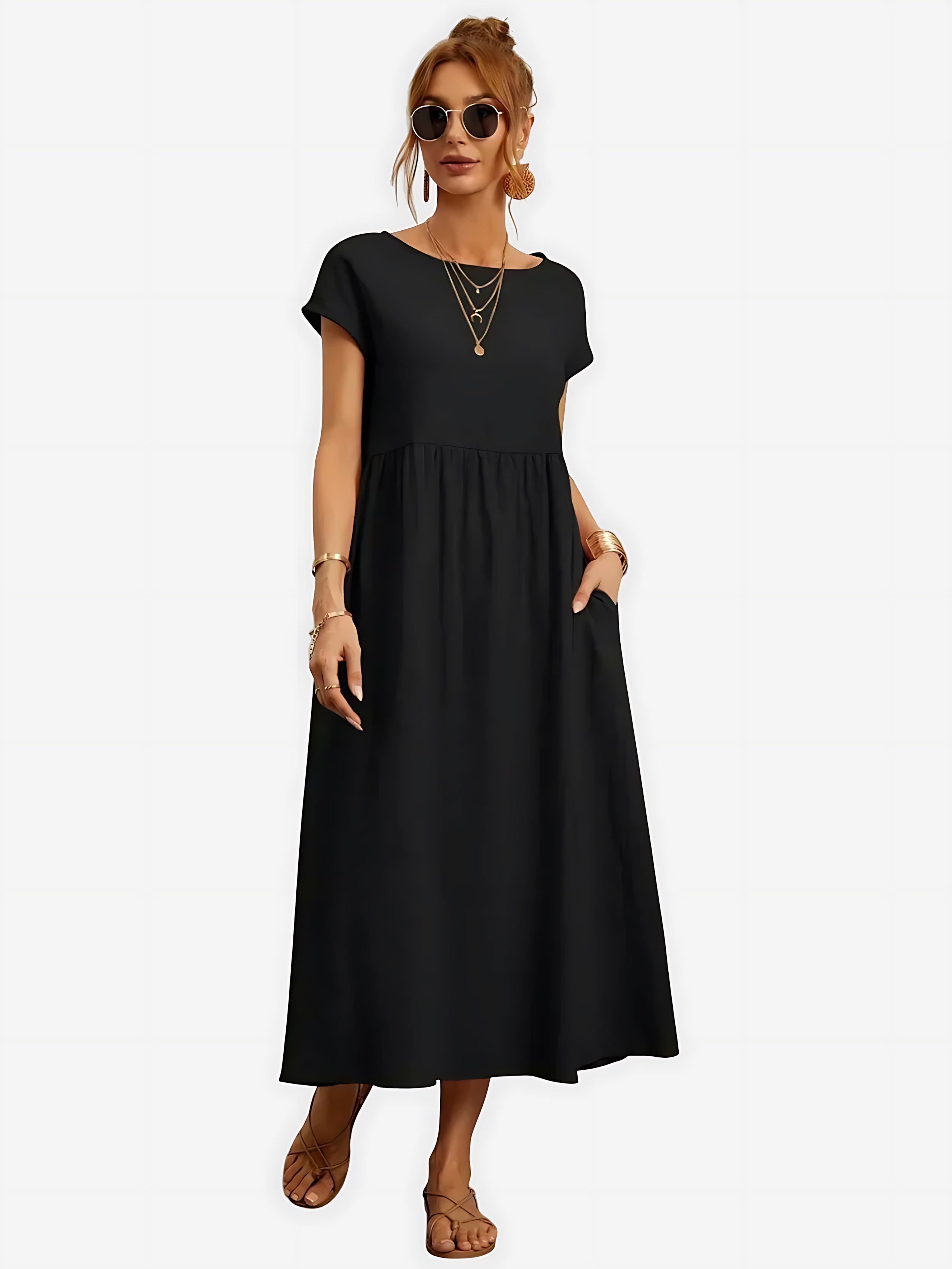 Paisley – Crew Neck Short Sleeve A Line Midi Dress