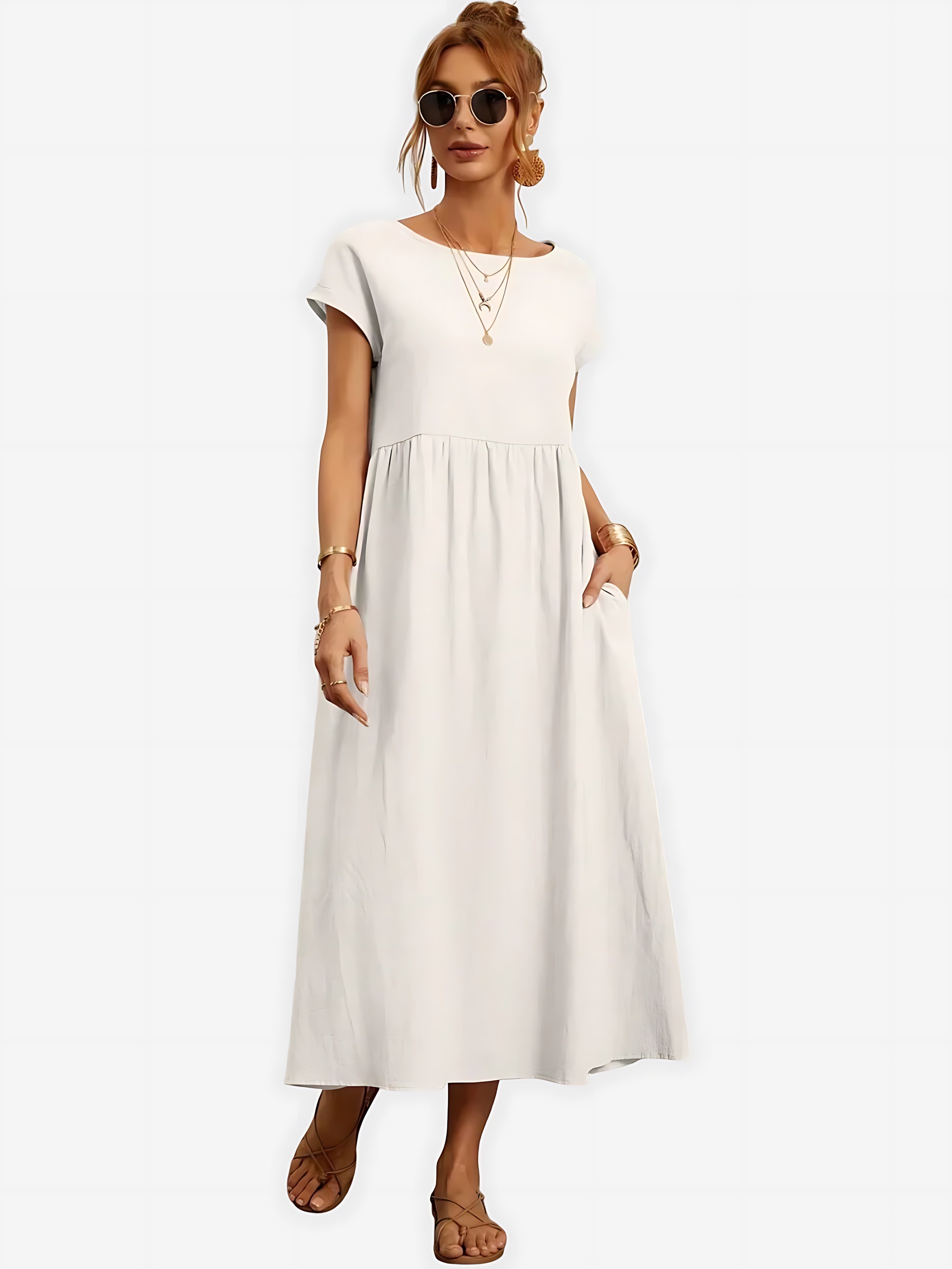 Paisley – Crew Neck Short Sleeve A Line Midi Dress